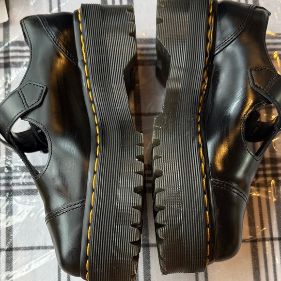 Dr. Martens Black Platform Shoes with Yellow Stitching - Picture 2 of 4